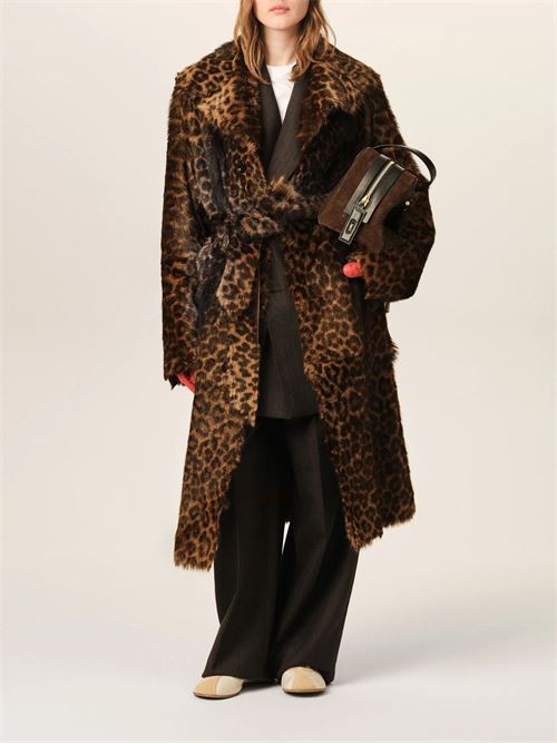 Cappotto con cintura in pelle di capra leopardata AMI PARIS | FCO485LH00732221
